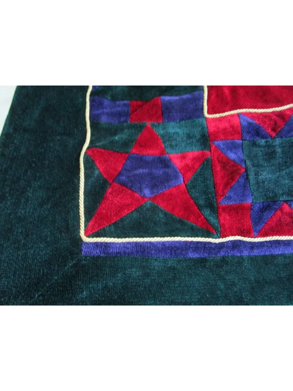 Patchwork Chenille Quilt Throw Blanket Cabin and Star Pattern Green Red Purple